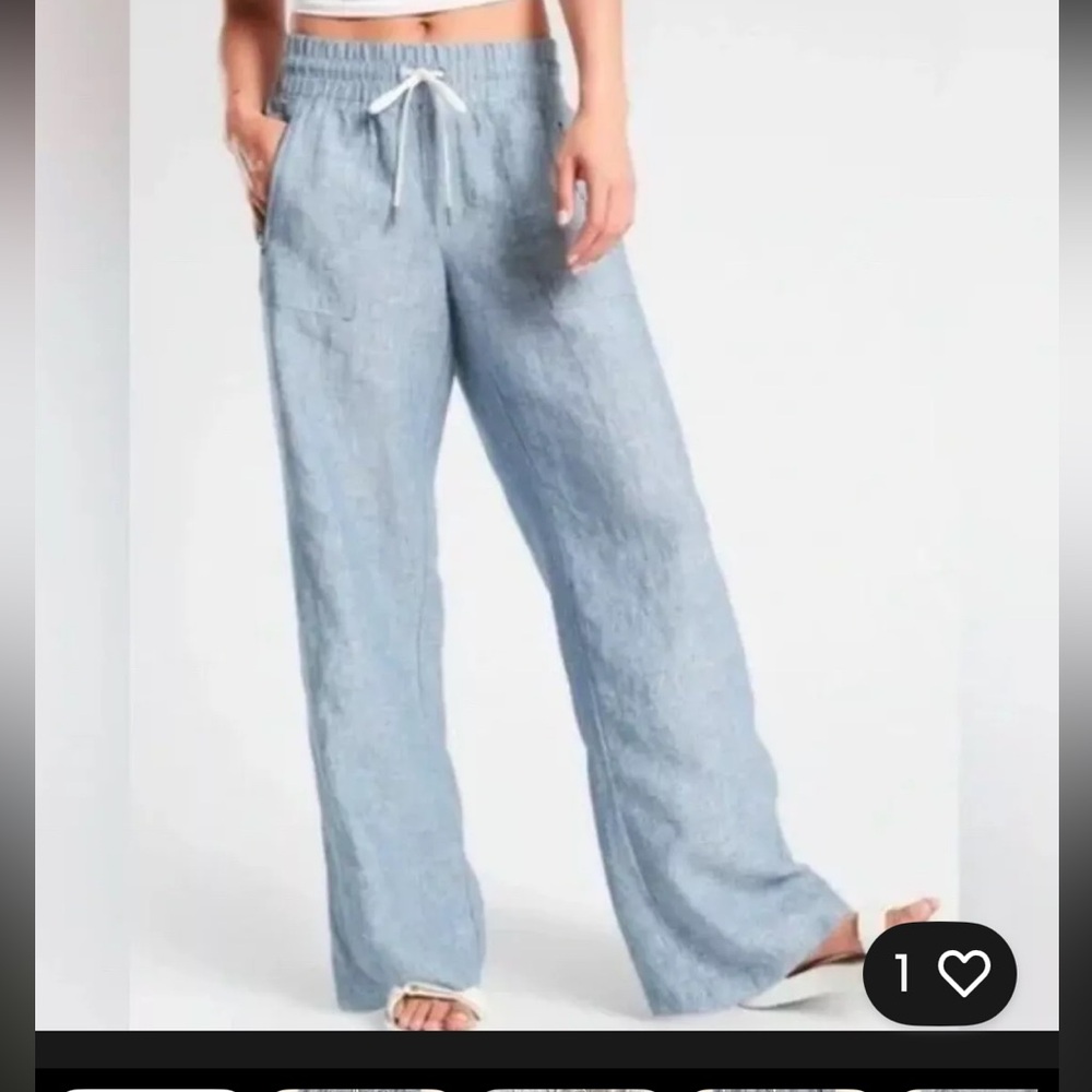 Athleta Cabo Linen Chambray Blue Wide Leg Pant Size 20